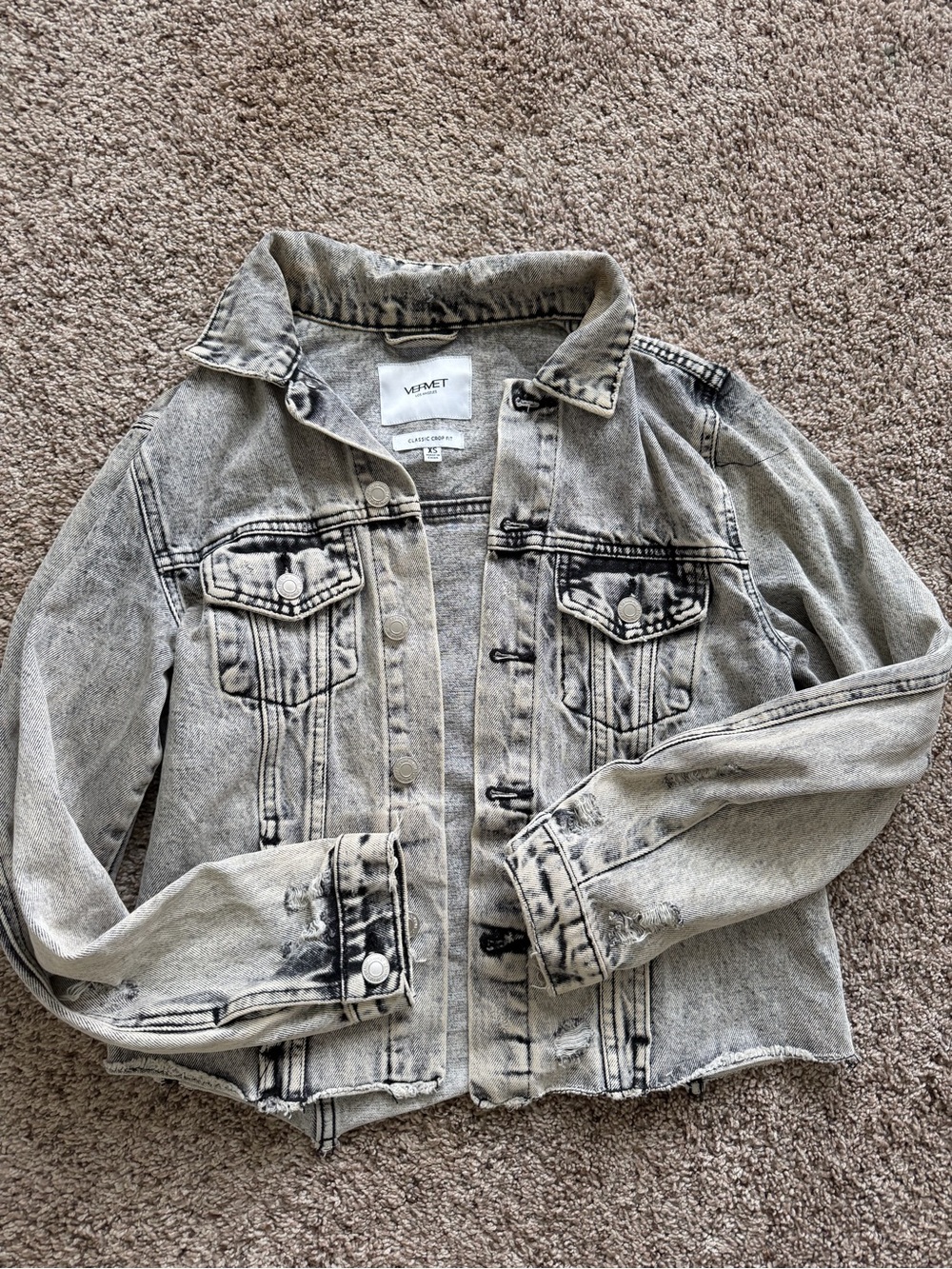VEMET Acid Wash Denim Jacket in Light Gray